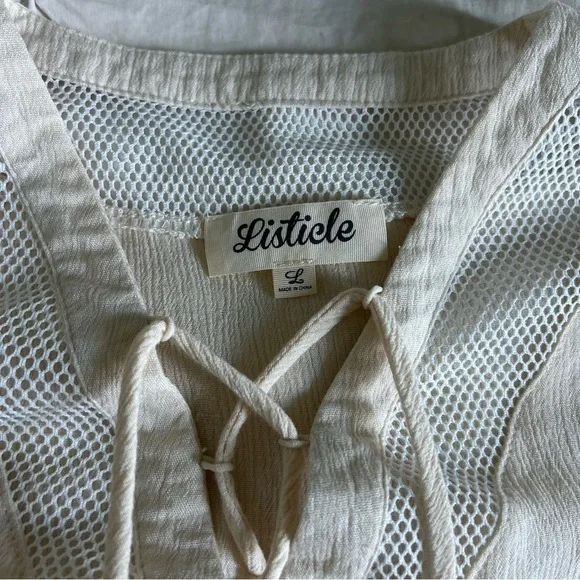 Womens Listicle Large Cream Tie Front Ruffled Blouse - Picture 2 of 6